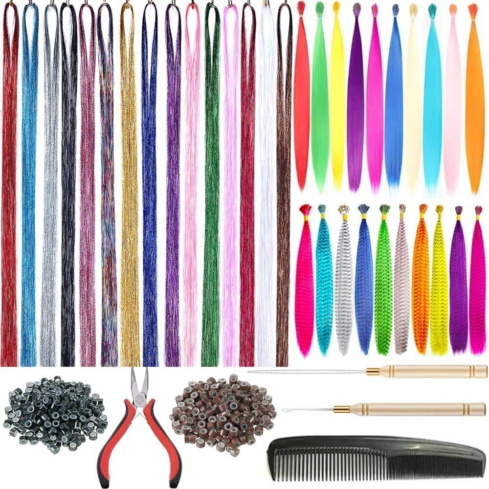 15 Colors Hair Tinsel with Tools Kit 43 Inch 3000 Strands Sparkling Shiny Tinsel